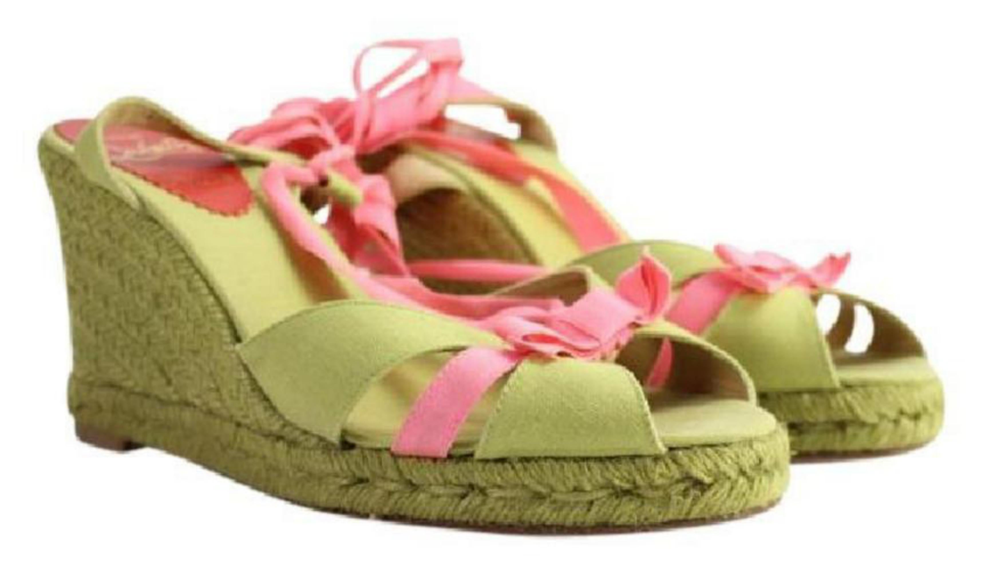 Christian Louboutin Green X Pink Isabelle Espadrille 60cla1014 Wedges 4