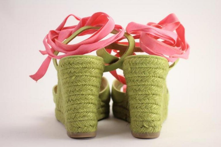 Christian Louboutin Green X Pink Isabelle Espadrille  Christian Louboutin Green and Pink Espadrille Wedge Sandals main image 1