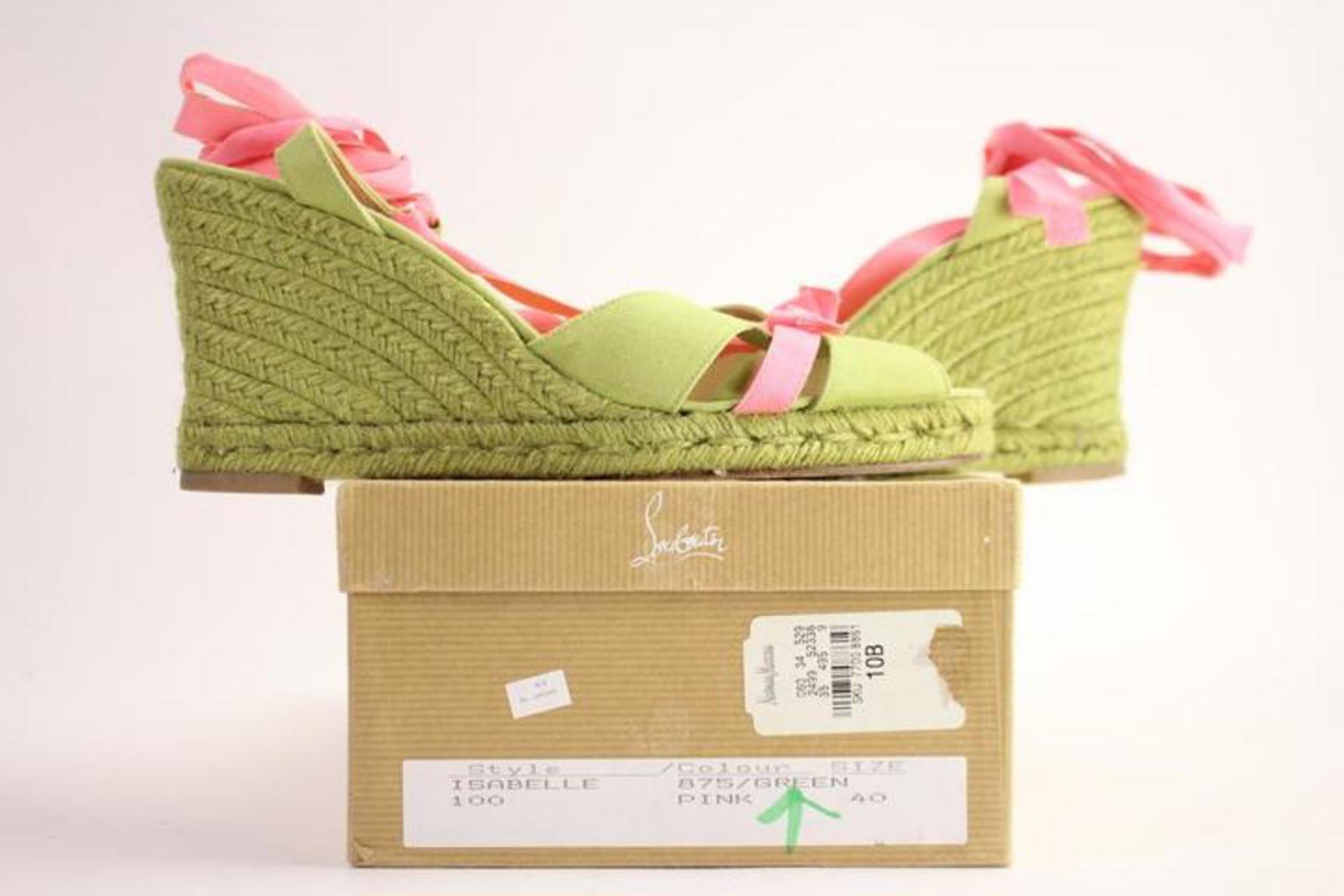 Christian Louboutin Green X Pink Isabelle Espadrille 60cla1014 Wedges In Fair Condition In Forest Hills, NY