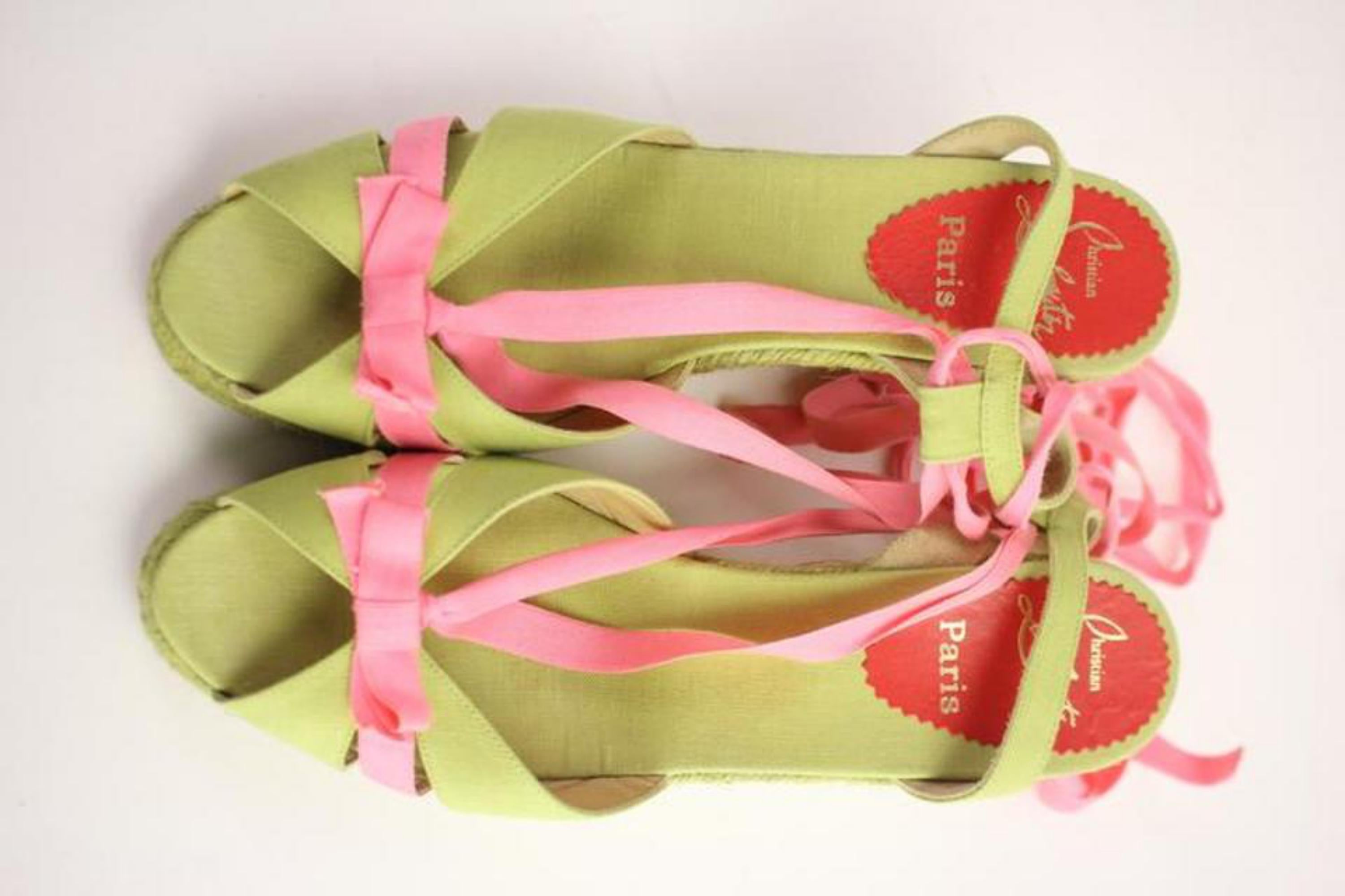 Women's Christian Louboutin Green X Pink Isabelle Espadrille 60cla1014 Wedges