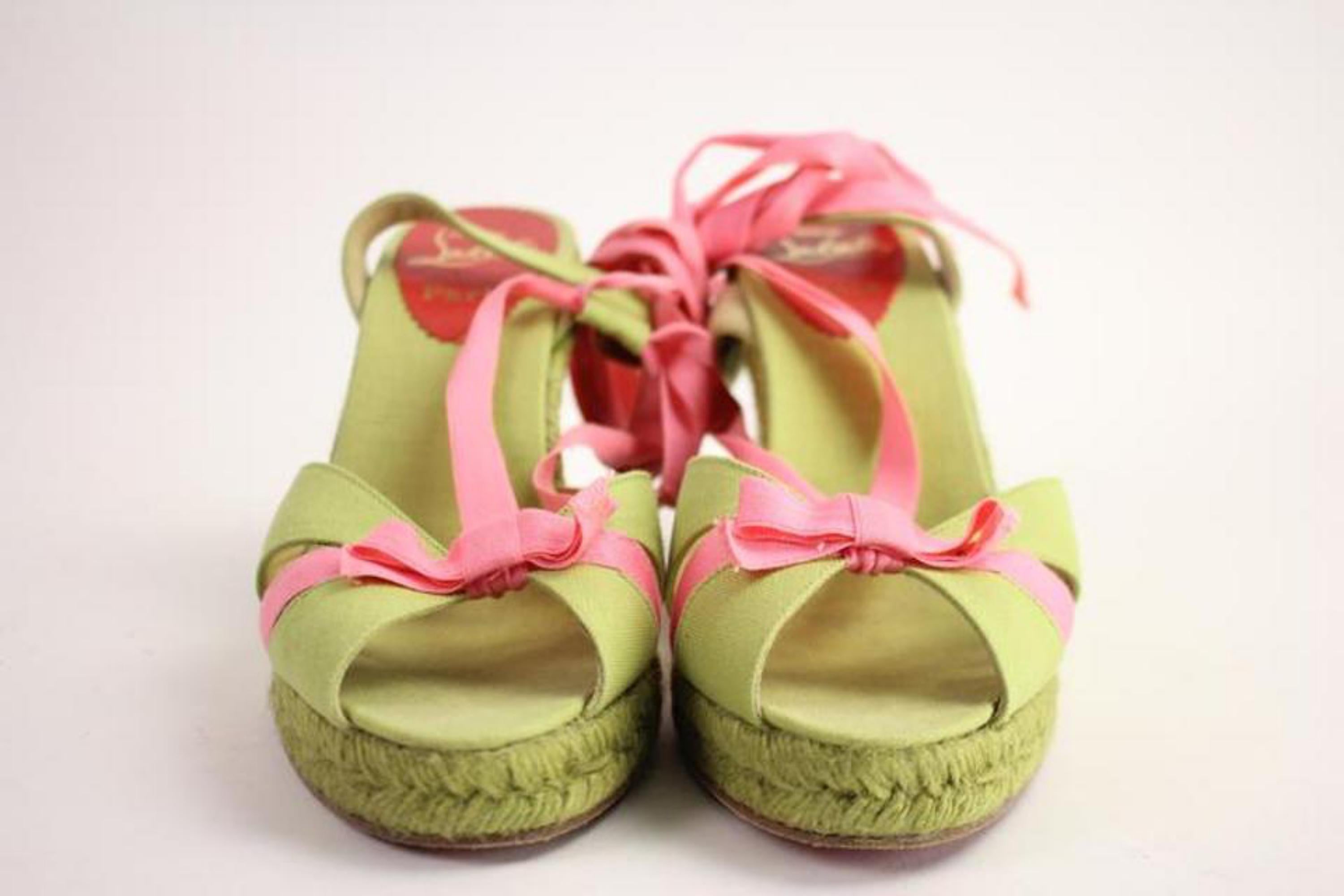 Christian Louboutin Green X Pink Isabelle Espadrille 60cla1014 Wedges 1