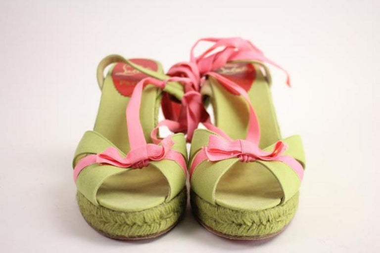 Christian Louboutin Green X Pink Isabelle Espadrille  Christian Louboutin Green and Pink Espadrille Wedge Sandals main image 2
