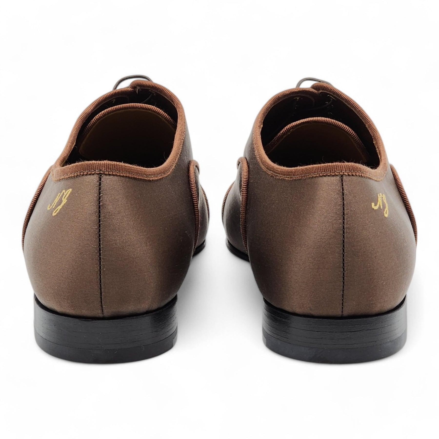 Christian Louboutin Greggo Oxford Shoes Initials NJ Satin in Brown In Excellent Condition For Sale In Los Angeles, CA
