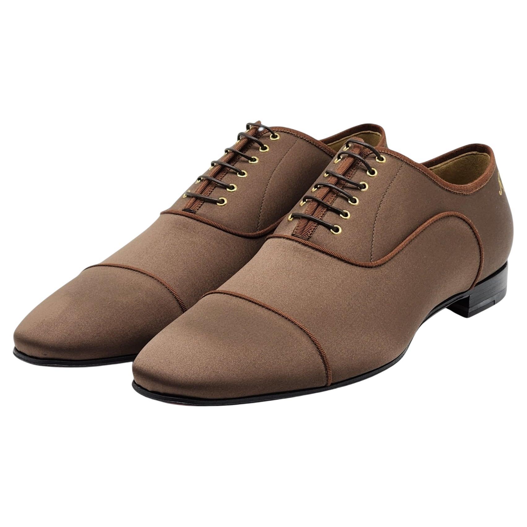 Christian Louboutin Greggo Oxford Shoes Initials NJ Satin in Brown For Sale
