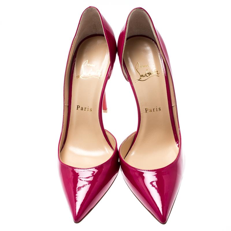 Red Christian Louboutin Grenadine Patent Leather Iriza D'orsay Toe Pumps Size 38.5