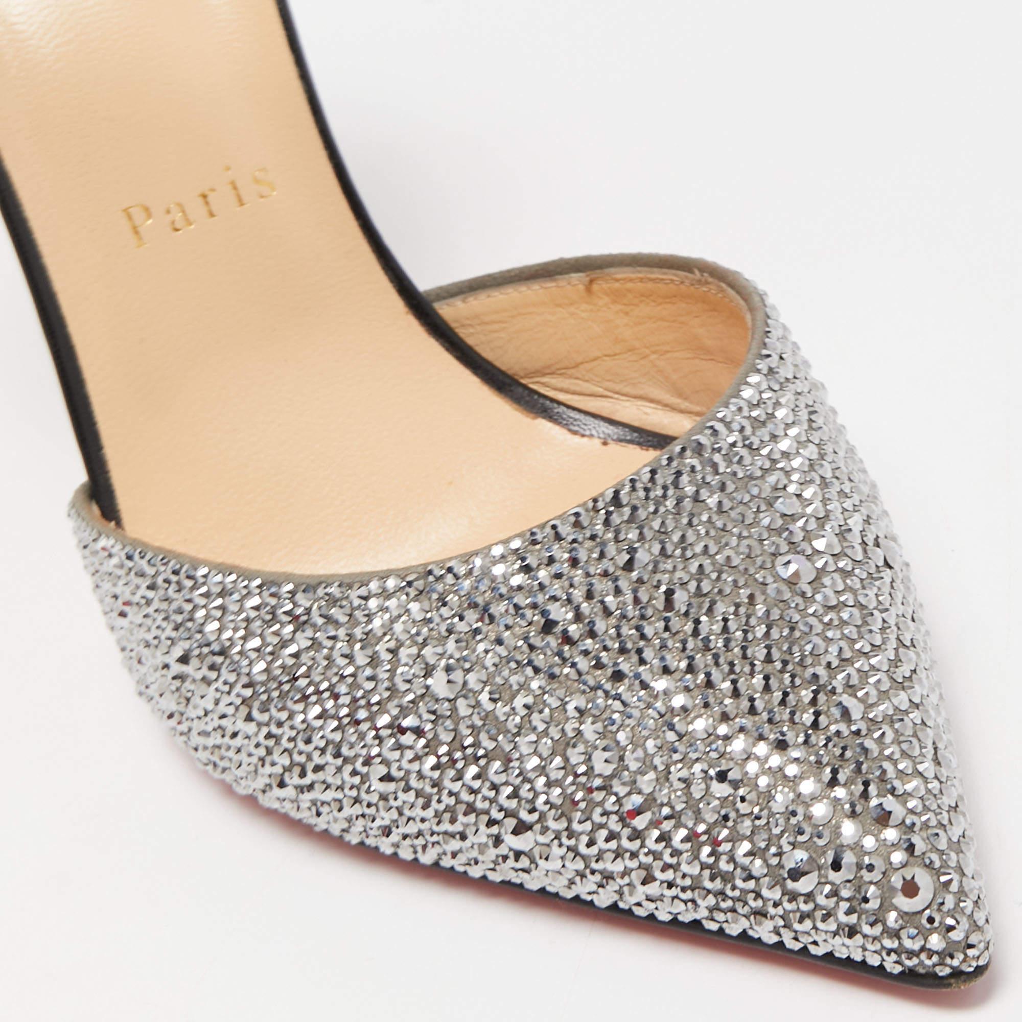 Women's Christian Louboutin Grey/Black Suede and Leather Rivierina Strass Pumps Size 39 For Sale