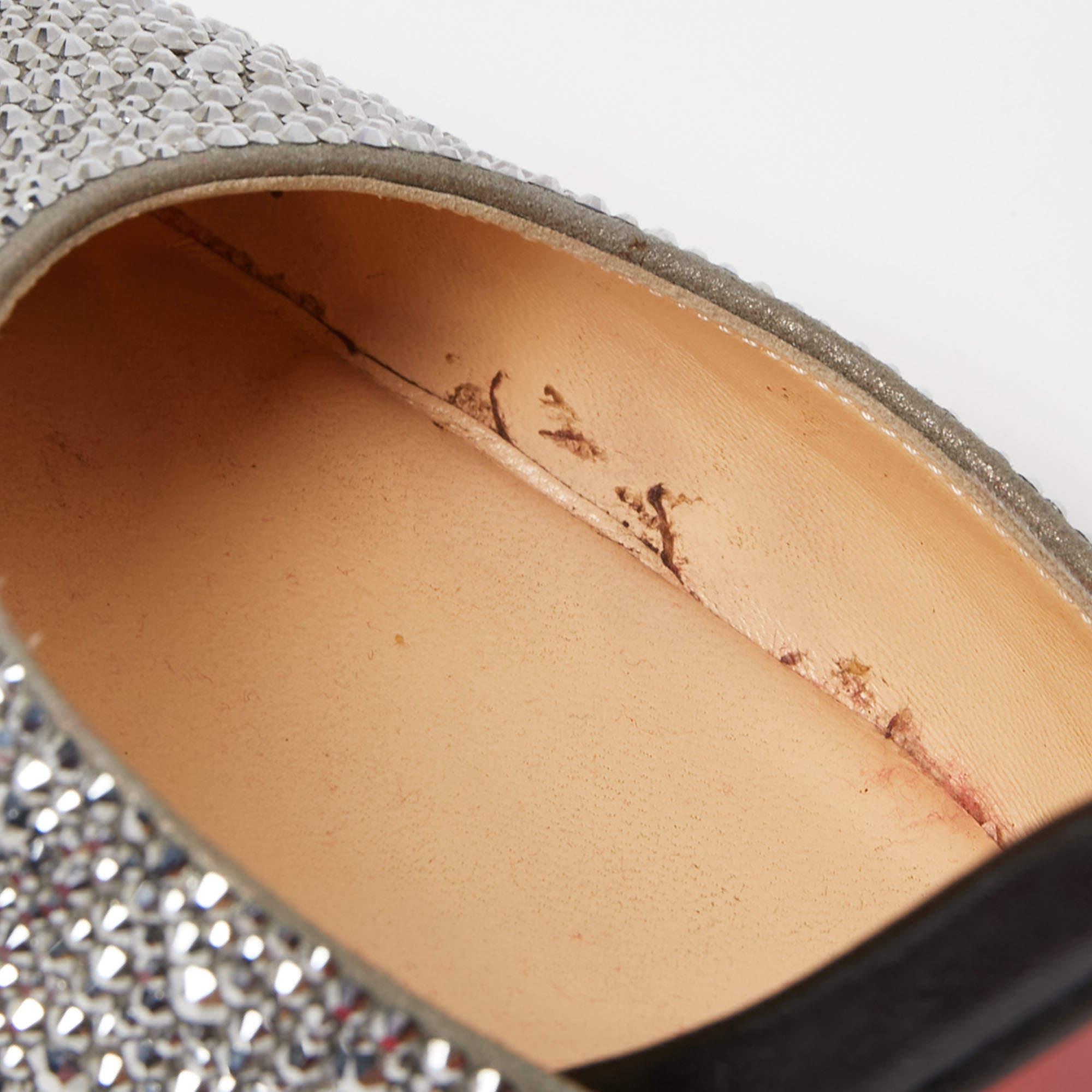 Christian Louboutin Grey/Black Suede and Leather Rivierina Strass Pumps Size 39 For Sale 1
