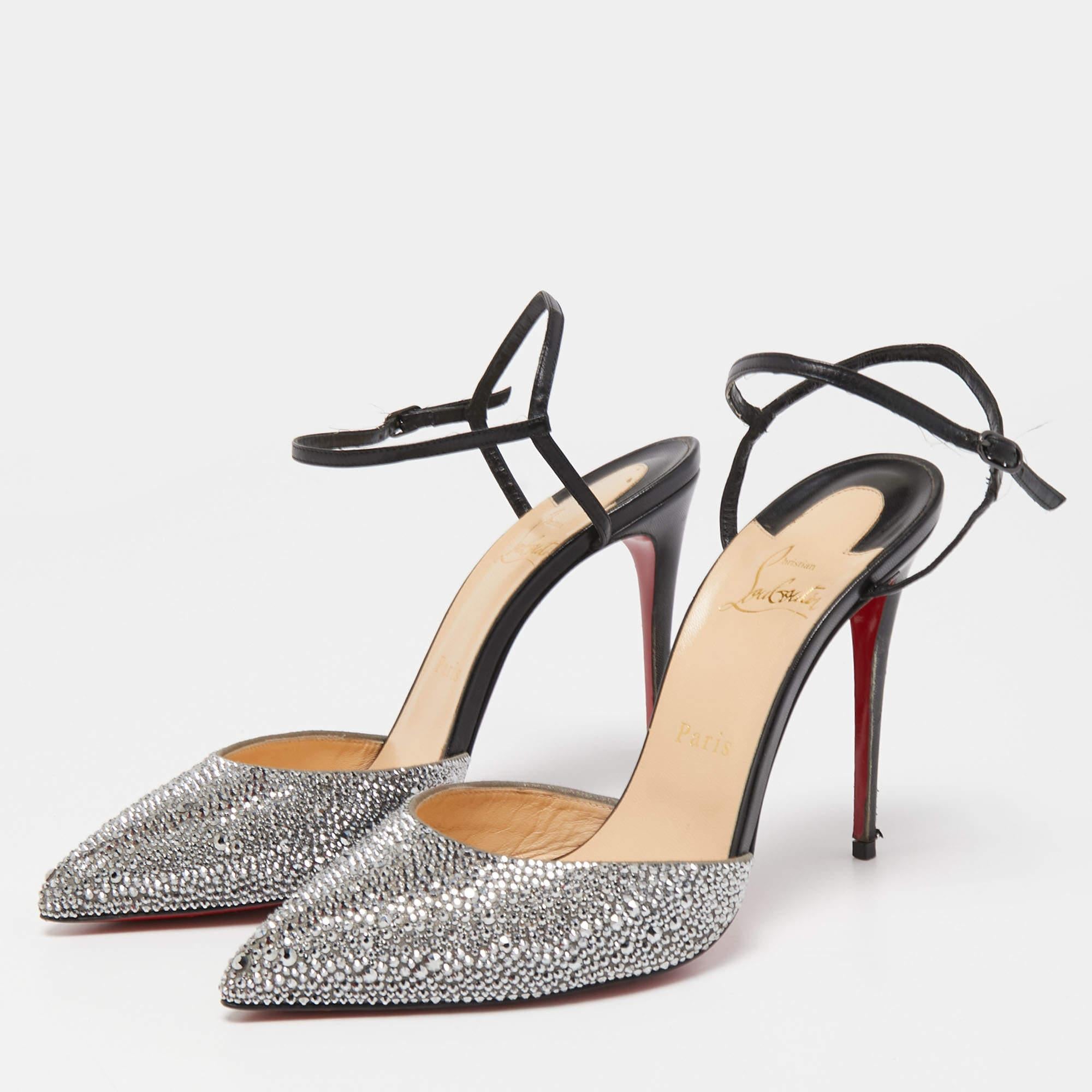 Christian Louboutin Grey/Black Suede and Leather Rivierina Strass Pumps Size 39 For Sale 3