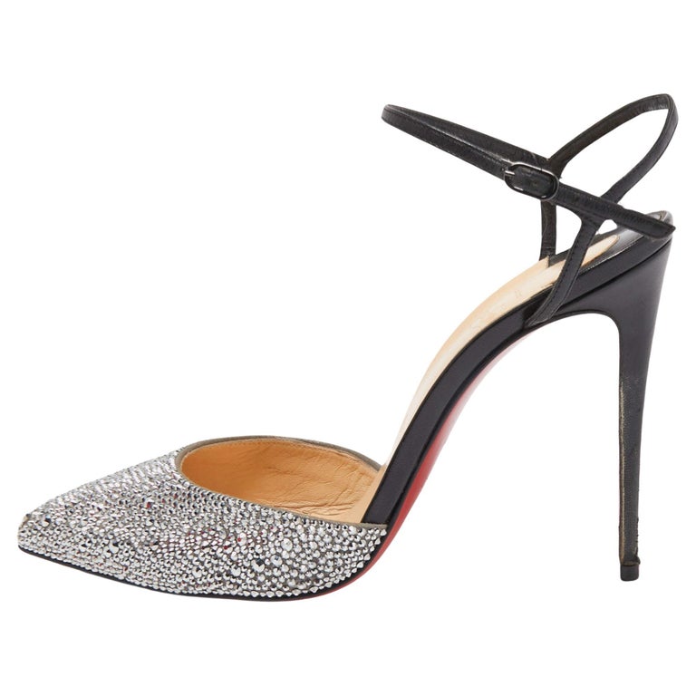 Christian Louboutin Grey/Black Suede and Leather Rivierina Strass Pumps  Size 39 For Sale at 1stDibs