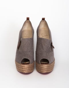 Christian Louboutin Grau & Brown Wolle Peep Toe Deroba Wedge Espadrilles (37 EU)