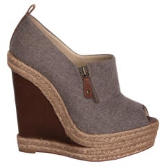 Christian Louboutin Grau & Brown Wolle Peep Toe Deroba Wedge Espadrilles (37 EU)