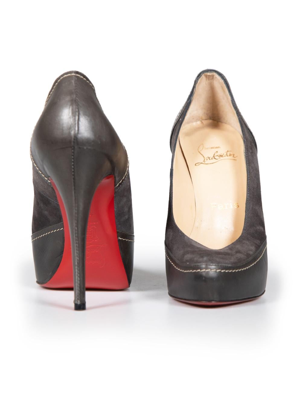 Gray Christian Louboutin Grey Contrast Stitch Pumps Size IT 38.5