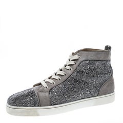 Christian Louboutin Grey Crystal Embellished Suede Louis High Top Sneakers Size 