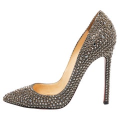Christian Louboutin Grey Crystal Embellished Suede Pigalle Pumps Size 38.5