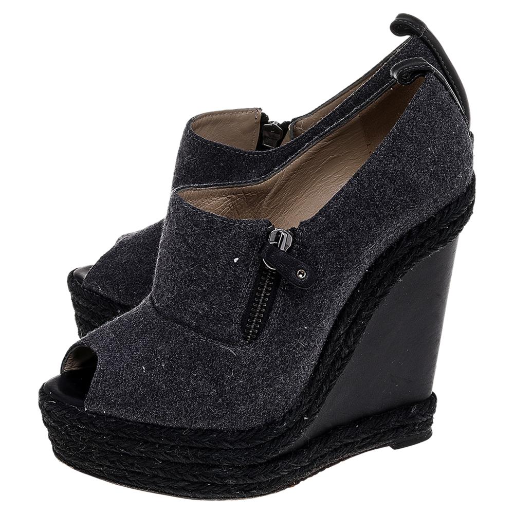 Christian Louboutin Grey Fabric Deroba Peep Toe Espadrille Wedge Sandals Size 37 2