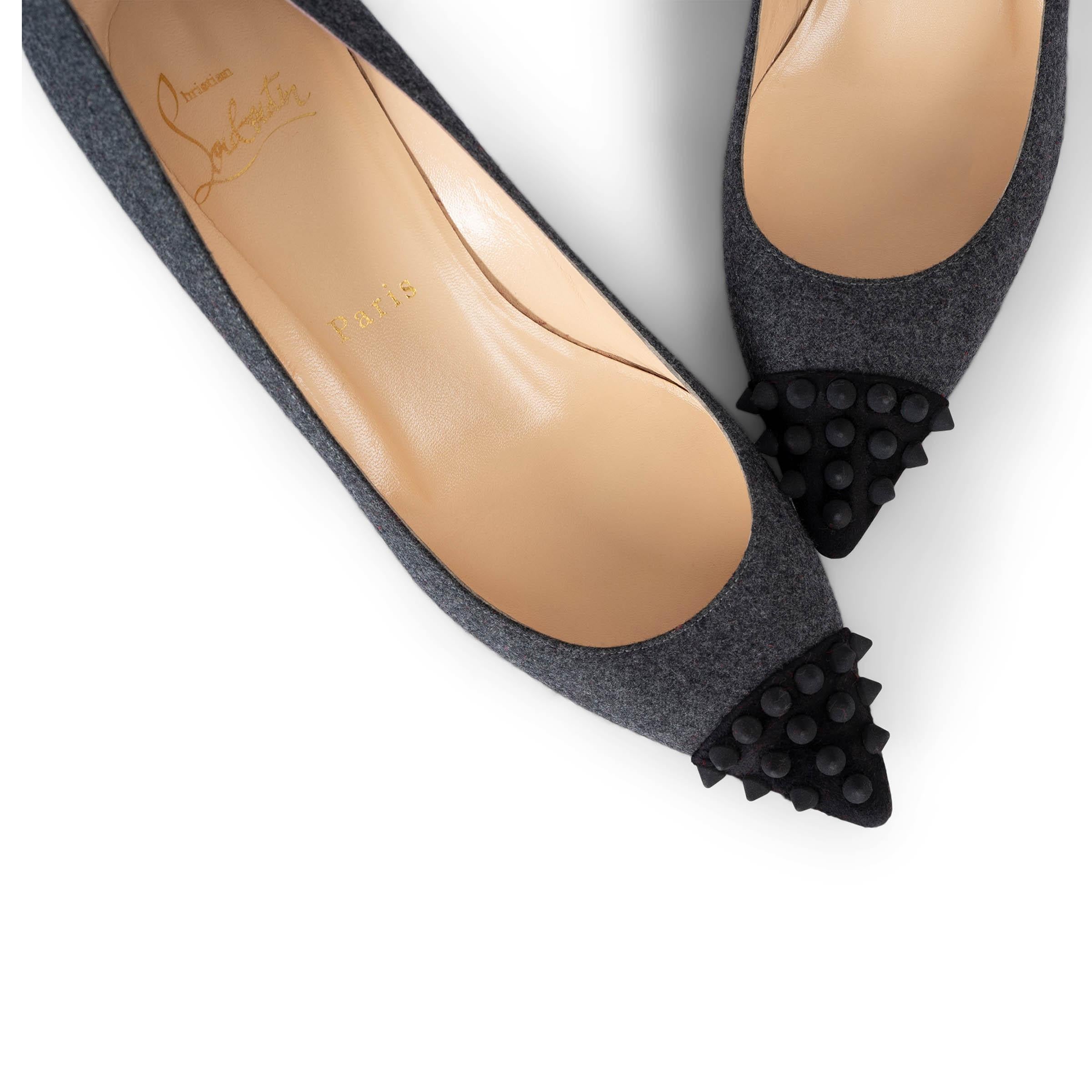 CHRISTIAN LOUBOUTIN grey flannel GEO KITTEN HEEL Pumps Shoes 37 fit 36.5 For Sale 2
