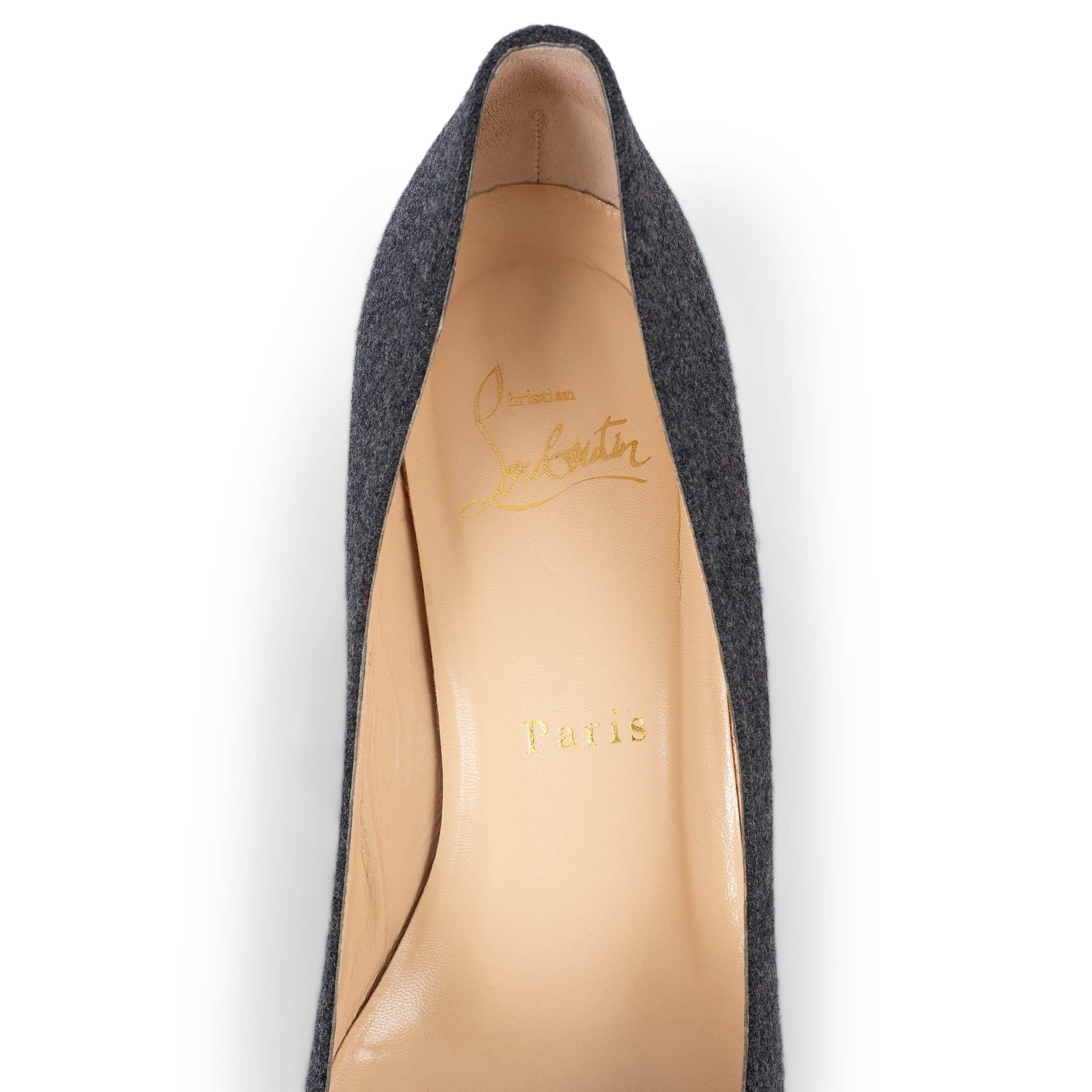 CHRISTIAN LOUBOUTIN grey flannel GEO KITTEN HEEL Pumps Shoes 37 fit 36.5 For Sale 3