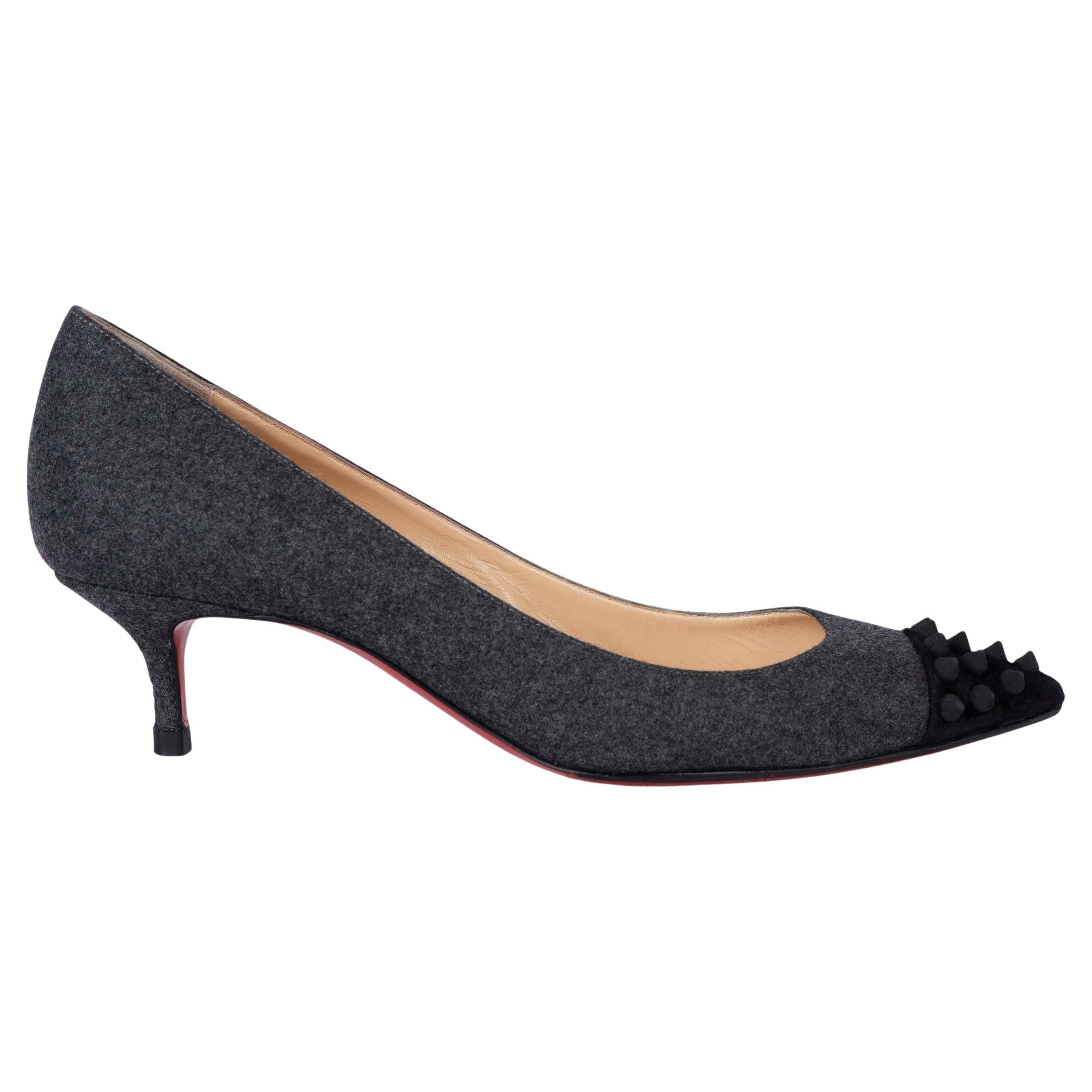 CHRISTIAN LOUBOUTIN grey flannel GEO KITTEN HEEL Pumps Shoes 37 fit 36.5 For Sale