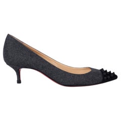 CHRISTIAN LOUBOUTIN grey flannel GEO KITTEN HEEL Pumps Shoes 37 fit 36.5