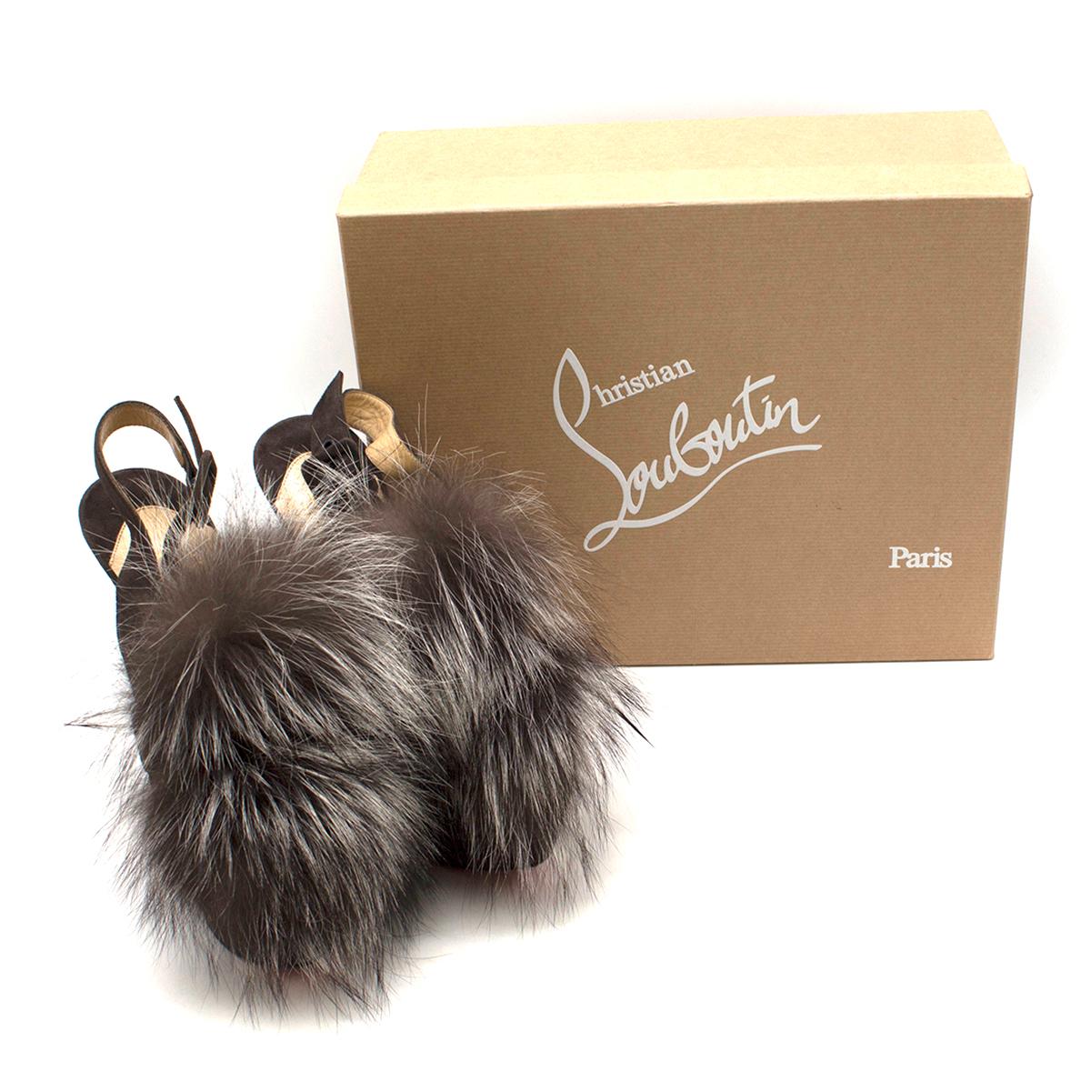 Christian Louboutin Grey Fox Fur Splash Slingback Heels US 8.5 2