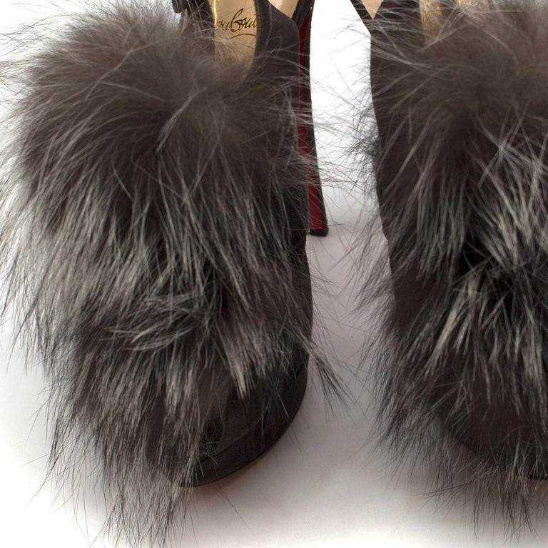 Christian Louboutin Grey Fox Fur Splash Slingback Heels US 8.5 at ...