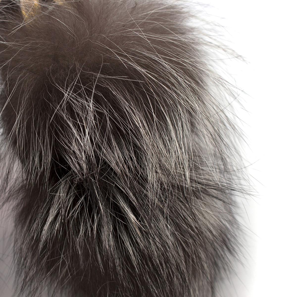Black Christian Louboutin Grey Fox Fur Splash Slingback Heels US 8.5