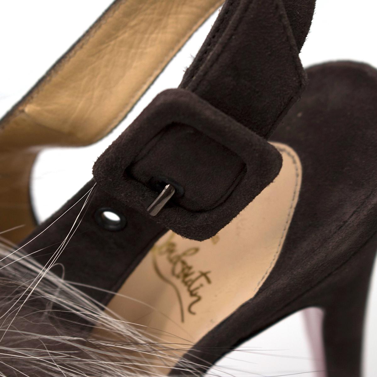 Christian Louboutin Grey Fox Fur Splash Slingback Heels US 8.5 In Good Condition In London, GB