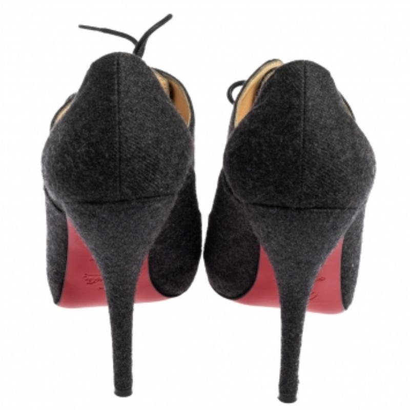 Donna Christian Louboutin Grigio Lace Up Flannel Lady Derby120mm Ankle Booties Taglia 37 in vendita