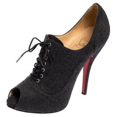 Christian Louboutin Grey Lace Up Flannel Lady Derby120mm Ankle Booties Size 37