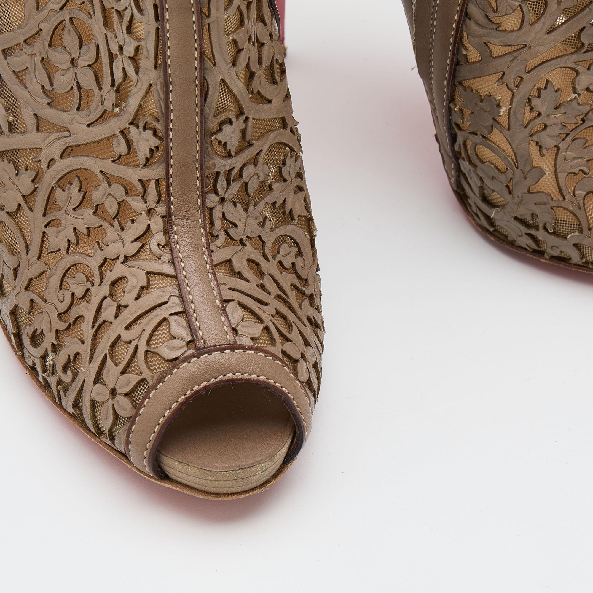 Christian Louboutin Grey Laser-Cut Leather Pampas Booties Size 36.5 2