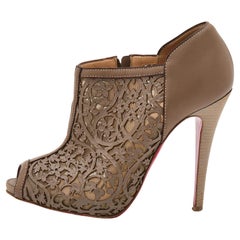 Christian Louboutin Grey Laser-Cut Leather Pampas Booties Size 36.5