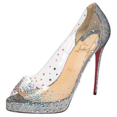 Christian Louboutin Grey Leather And PVC Peep Toe Pumps Size 40