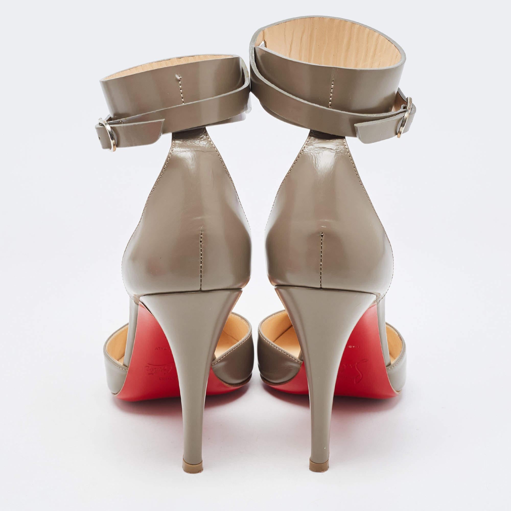 Brown Christian Louboutin Grey Leather Bettina Ankle Strap Pumps Size 36.5