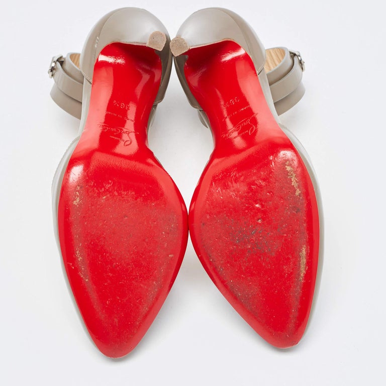 Christian Louboutin Grey Leather Bettina Ankle Strap Pumps Size