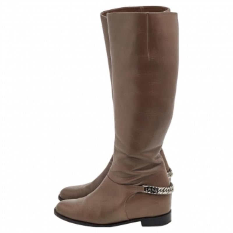 Marron Christian Louboutin - Bottes en cuir gris à chaîne, longueur genou, taille 39 en vente