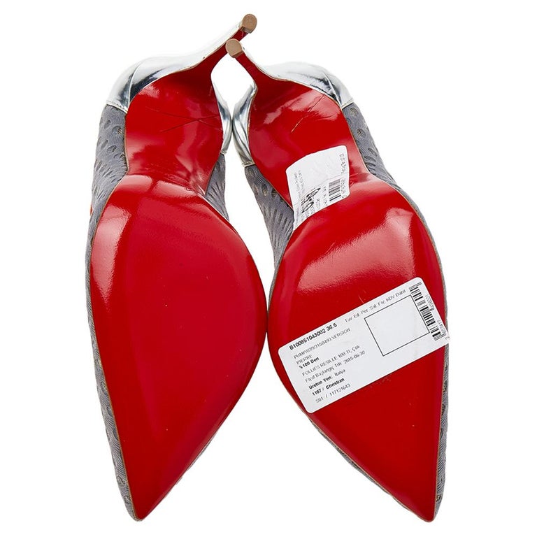 Christian Louboutin Grey Leather Follies Resille Pointed Toe Pumps Size