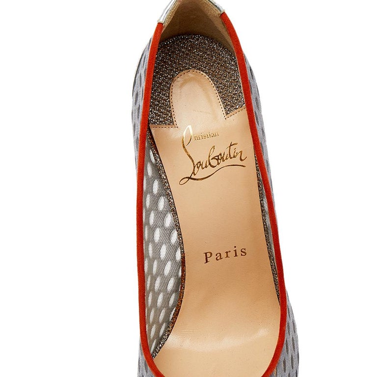 Christian Louboutin Grey Leather Follies Resille Pointed Toe Pumps Size