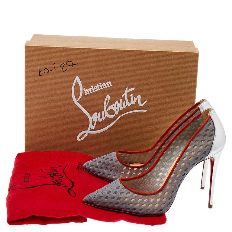 Christian Louboutin Grey Leather Follies Resille Pointed Toe Pumps Size