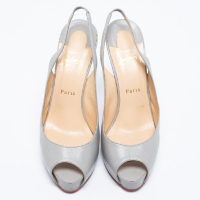 Gray Christian Louboutin Grey Leather Private Number Sandals Size 40 For Sale