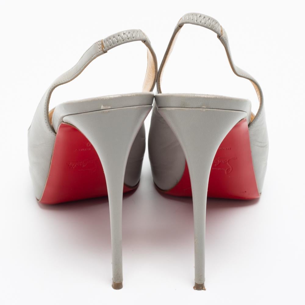 Gray Christian Louboutin Grey Leather Private Number Sandals Size 40 For Sale