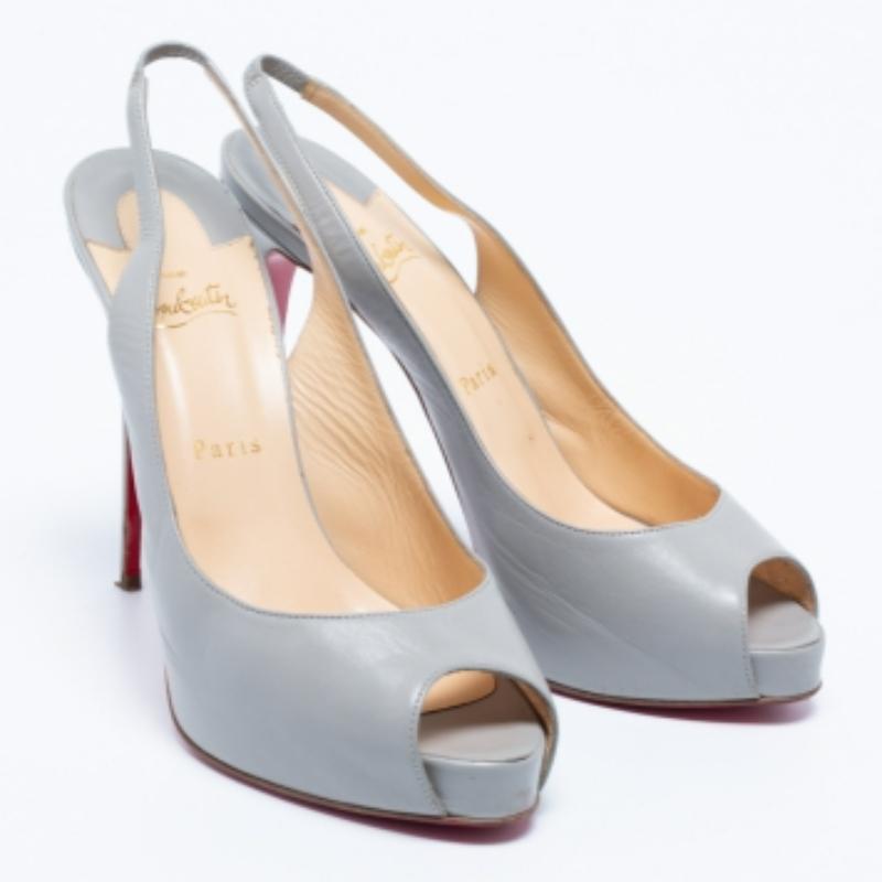 Christian Louboutin Grey Leather Private Number Sandals Size 40 In Good Condition For Sale In Dubai, Al Qouz 2