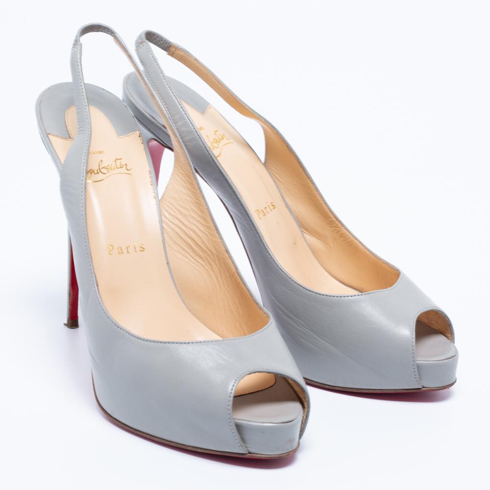 Women's Christian Louboutin Grey Leather Private Number Sandals Size 40 For Sale