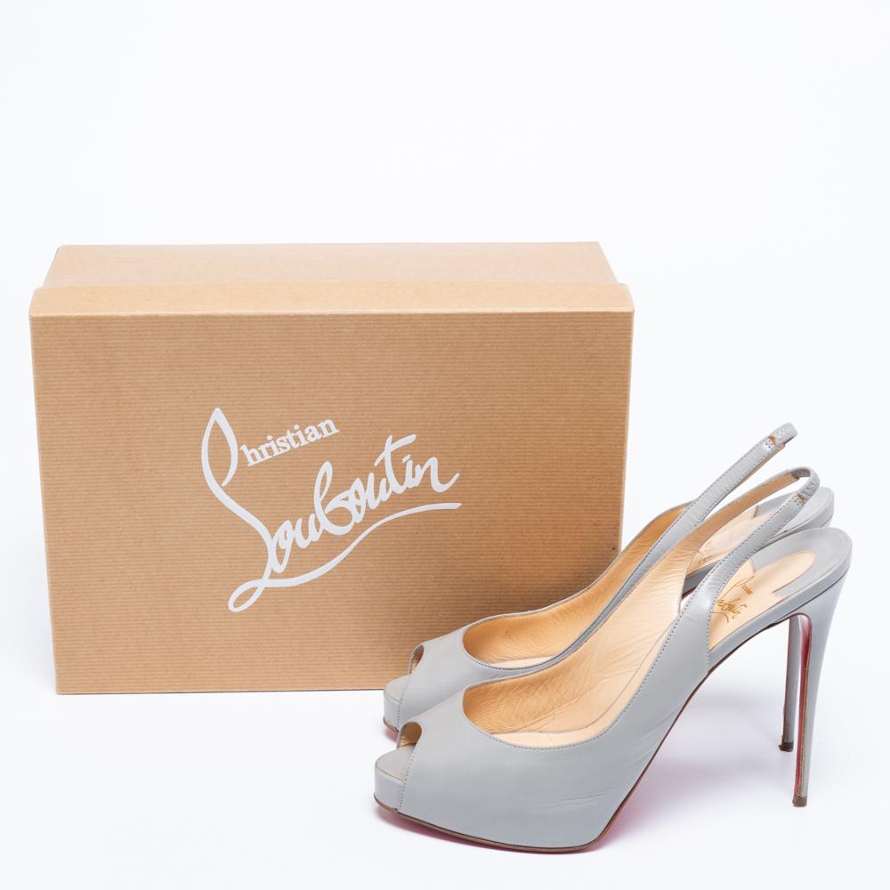 Christian Louboutin Grey Leather Private Number Sandals Size 40 For Sale 1