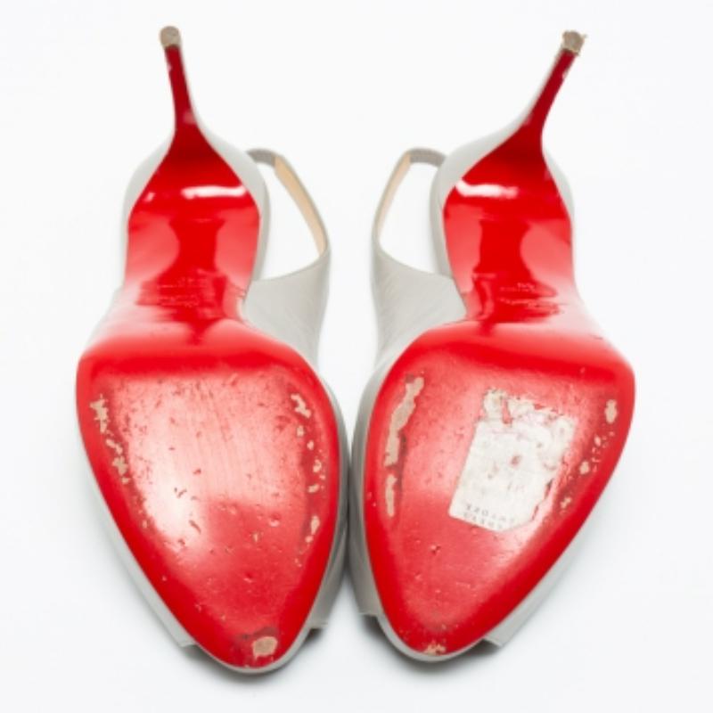 Christian Louboutin Grey Leather Private Number Sandals Size 40 For Sale 2