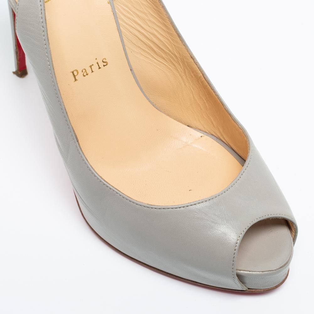 Christian Louboutin Grey Leather Private Number Sandals Size 40 For Sale 3