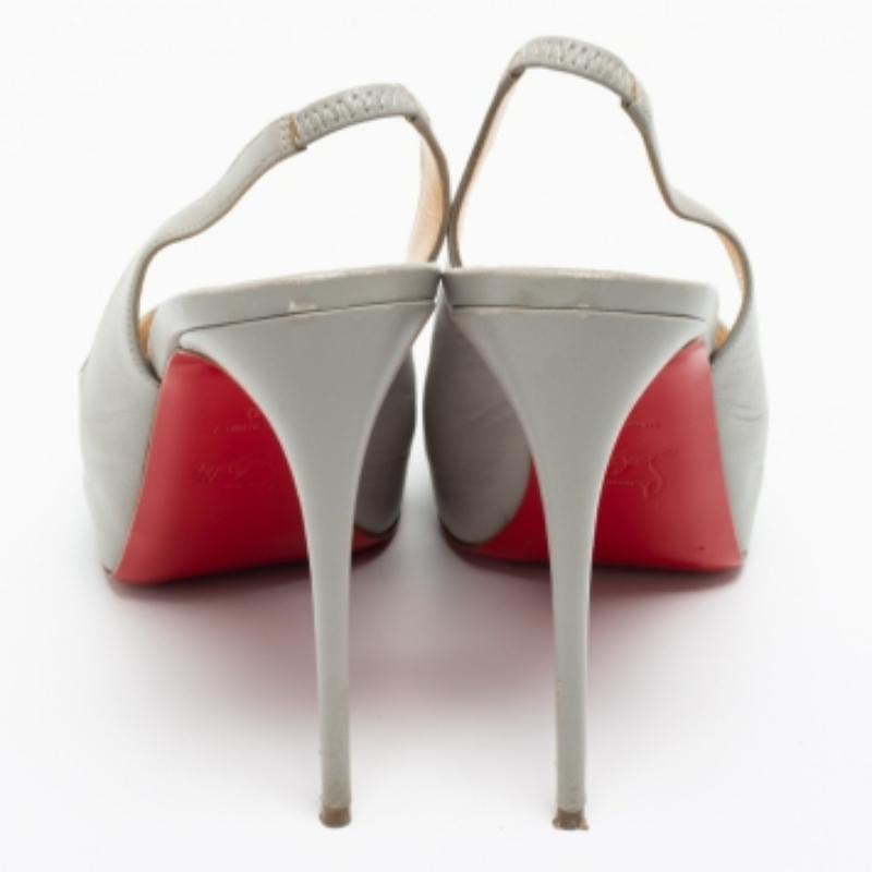 Christian Louboutin Grey Leather Private Number Sandals Size 40 For Sale 4