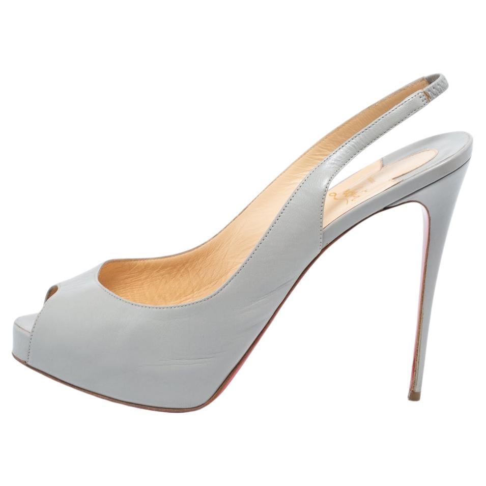 Christian Louboutin Grey Leather Private Number Sandals Size 40 For Sale