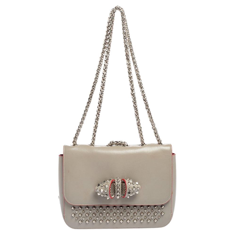 Christian Louboutin Grey Leather Small Spikes Sweet Charity Shoulder Bag