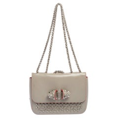 Christian Louboutin Grey Leather Small Spikes Sweet Charity Shoulder Bag