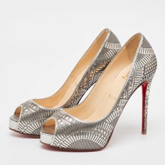 Christian Louboutin Grey Leather Suellena Platform Pumps 36.5